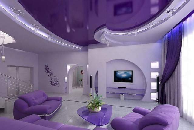 Натяжной потолок фиолетовый глянец